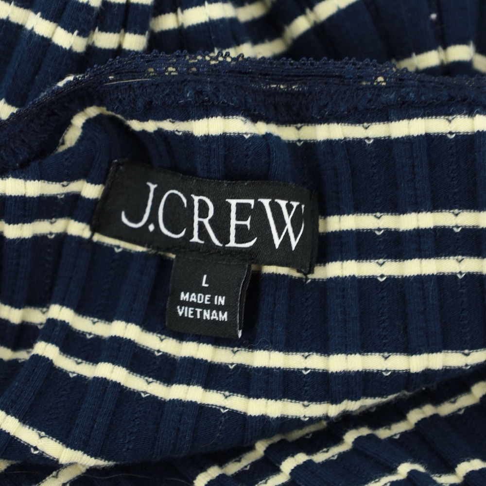 J. Crew Pointelle Long Sleeve Stripe Lace Trim Ribbed T-shirt CC997 Preppy Large - Picture 8 of 9